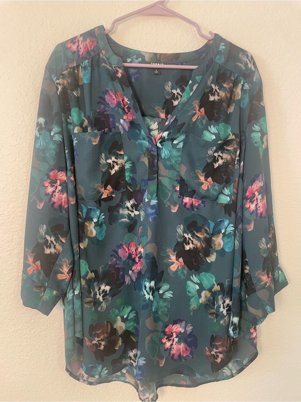 Torrid Harper Floral Georgette Pullover Blouse Teal Size 2 (18/20, 2X)